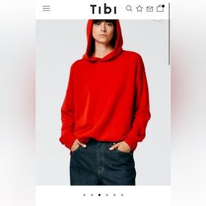 Tibi Fundamentals Red Feather Weight Cashmere Easy Mens Hoodie